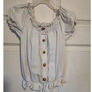 BTWEEN Girls White Eyelet Lace Shirt Size 7 Puff Sleeve Button Front Boho